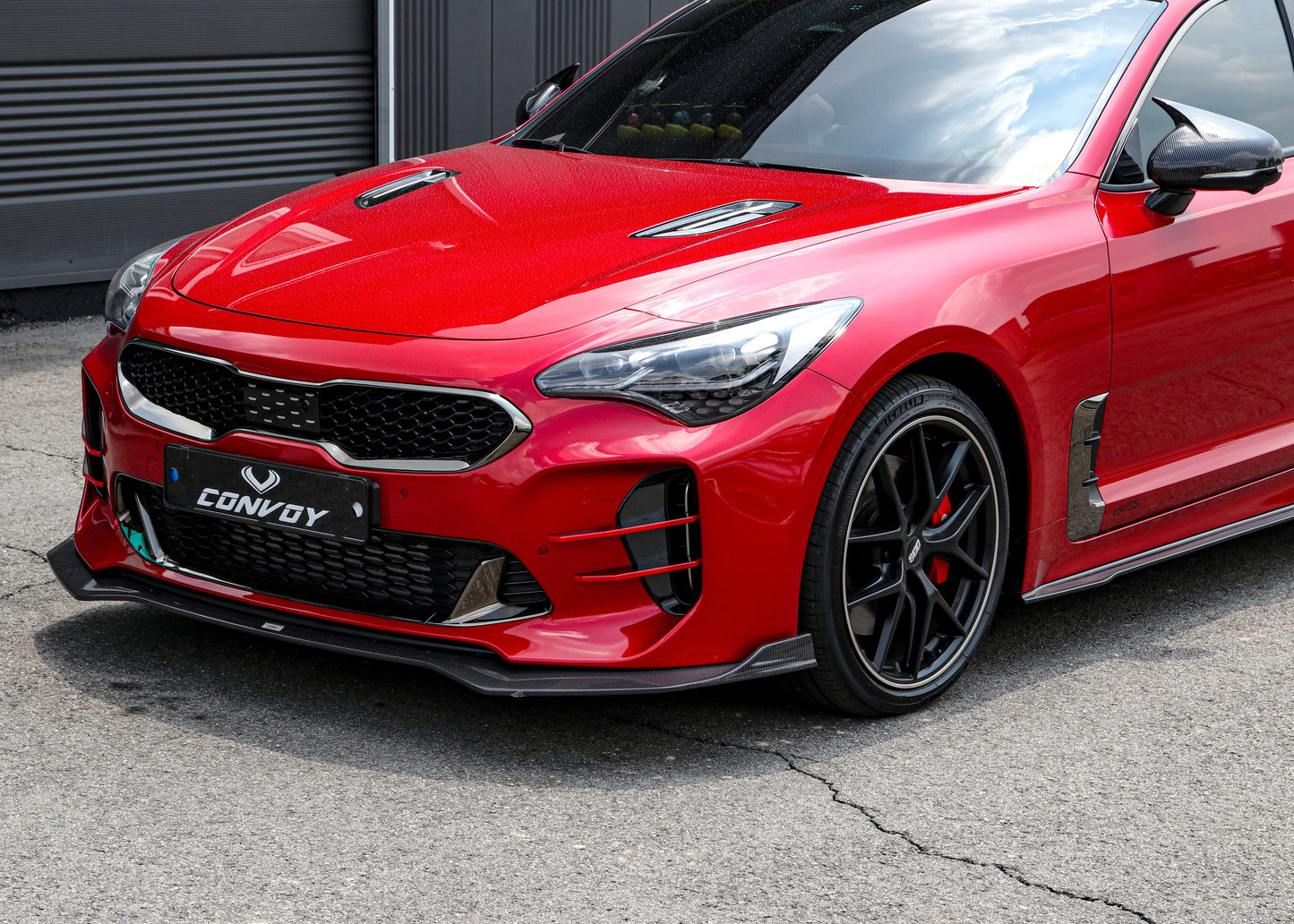 CONVOY Front Bumper Canards VER.1 for Kia Stinger [Partial CF Wrap + Red Edges]