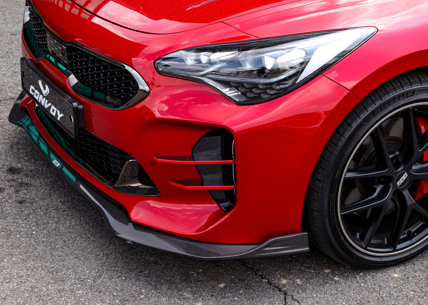 CONVOY Front Bumper Canards VER.1 for Kia Stinger [Partial CF Wrap + Red Edges]