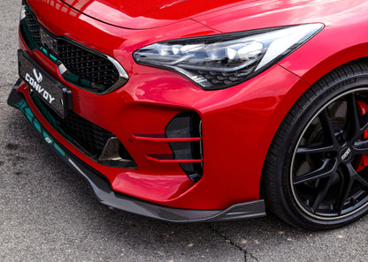 CONVOY Front Bumper Canards VER.1 for Kia Stinger [Partial CF Wrap + Red Edges]