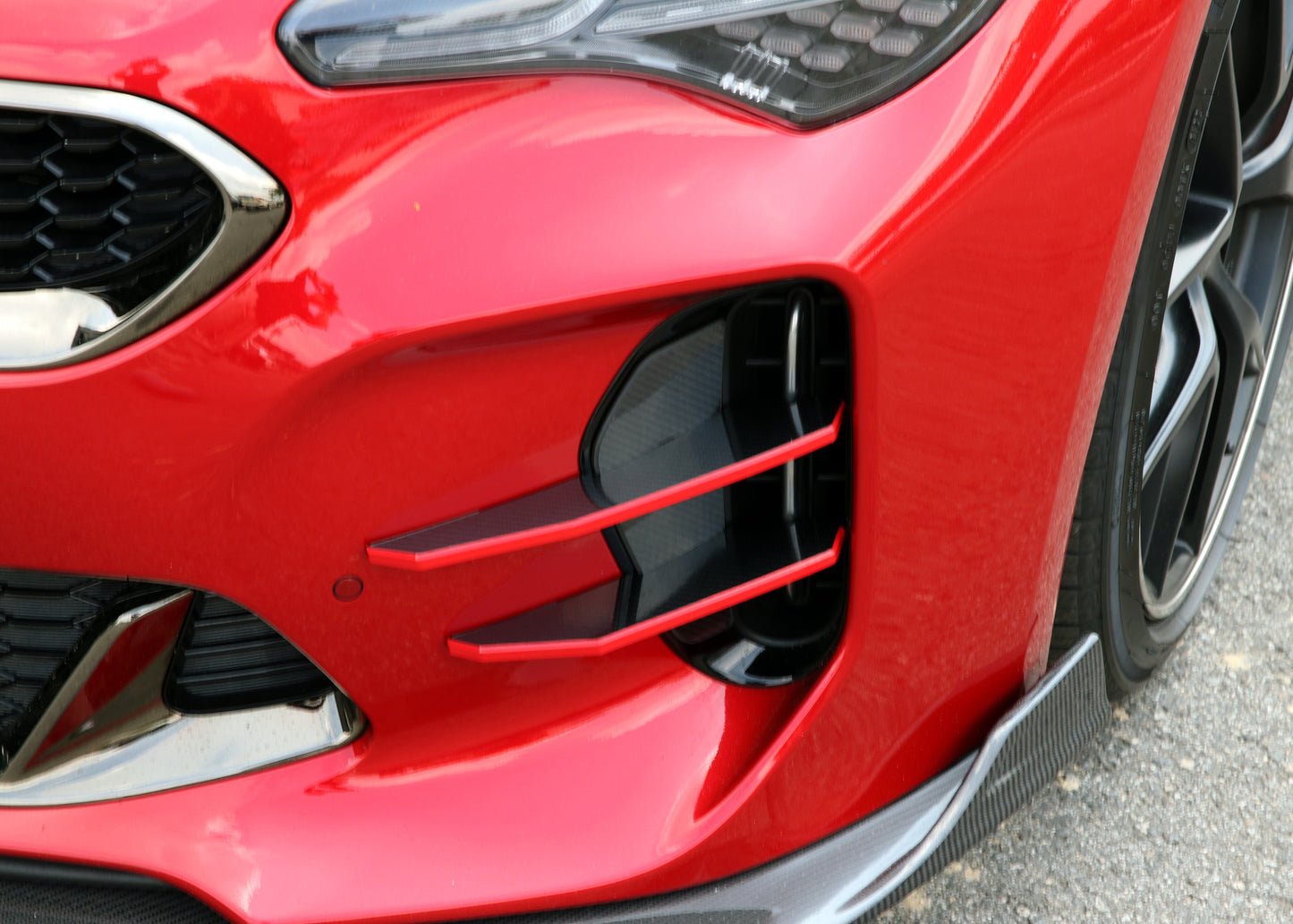 CONVOY Front Bumper Canards VER.1 for Kia Stinger [Partial CF Wrap + Red Edges]