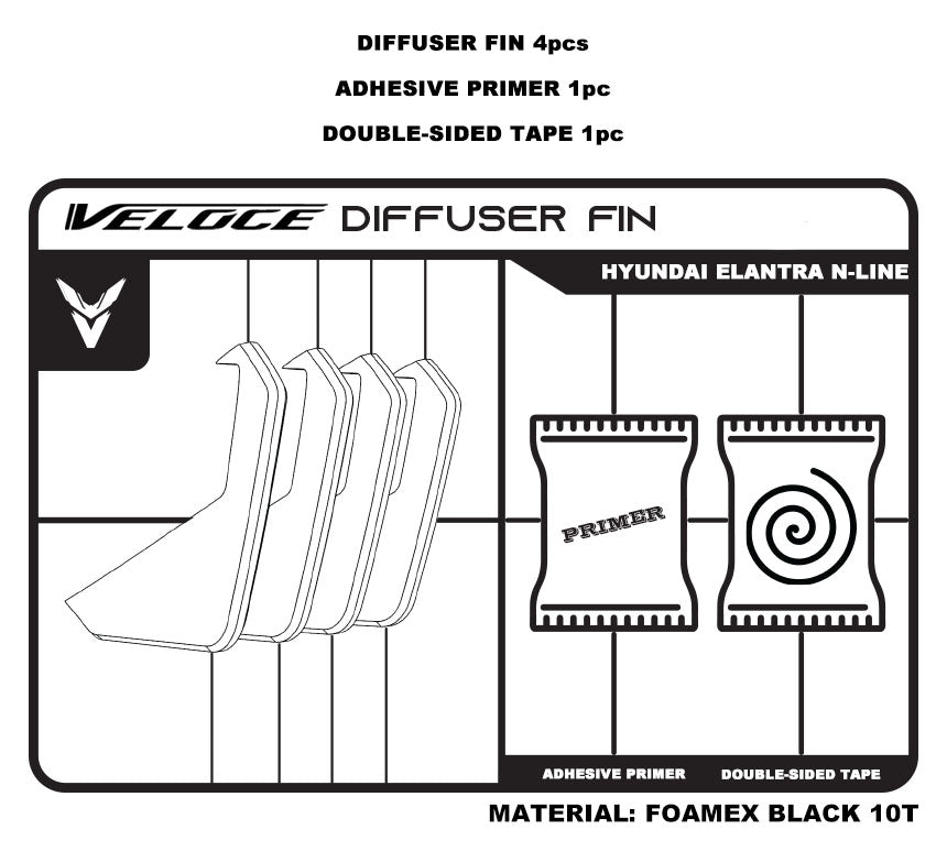 VELOCE Rear Diffuser Fin for Hyundai Elantra N-Line 2021-2023