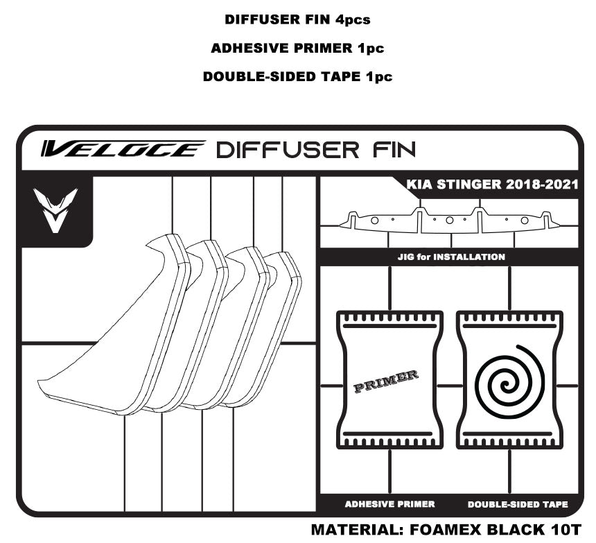 VELOCE Rear Diffuser Fin for Kia Stinger 2018-2021 GT & GT-Line Models